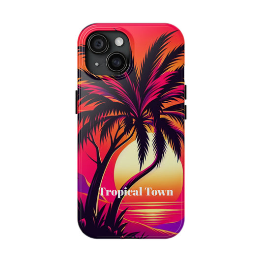 Tropical Town Tough Phone Case - Vibrant Beach Sunset Design