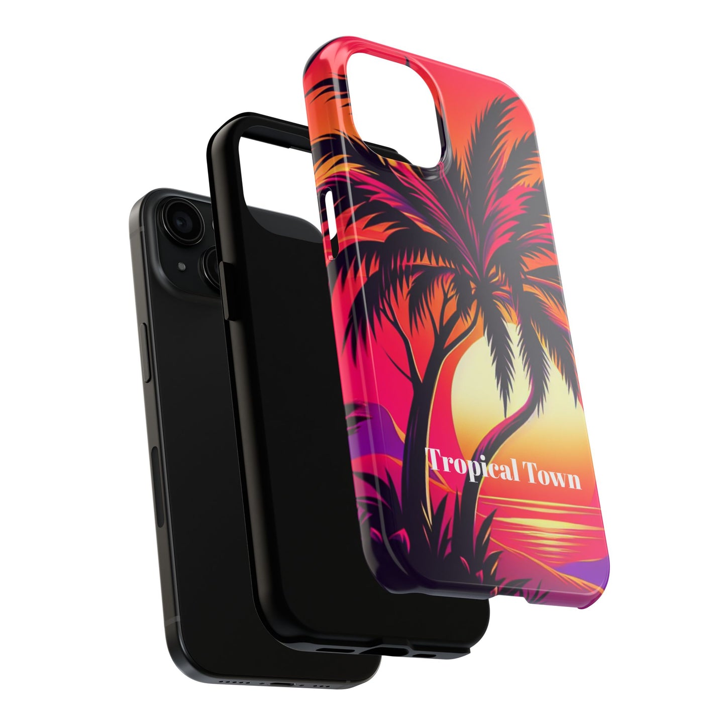 Tropical Town Tough Phone Case - Vibrant Beach Sunset Design